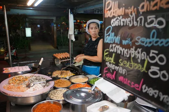 Pad thai being cooked at a Koh Samui night market