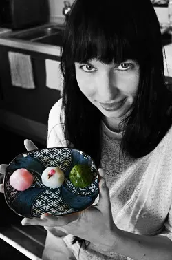 Pink hanami sweets on a Japanese plate