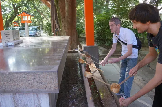 Hand-washing ritual at a shrine in Fukuoka
