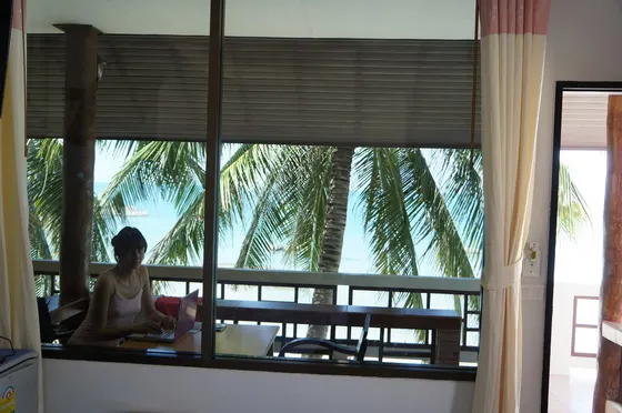 Our balcony office with a sea view at Silver Beach