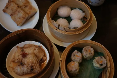 Shrimp dumplings at a dim sum restaurant in Yokohama